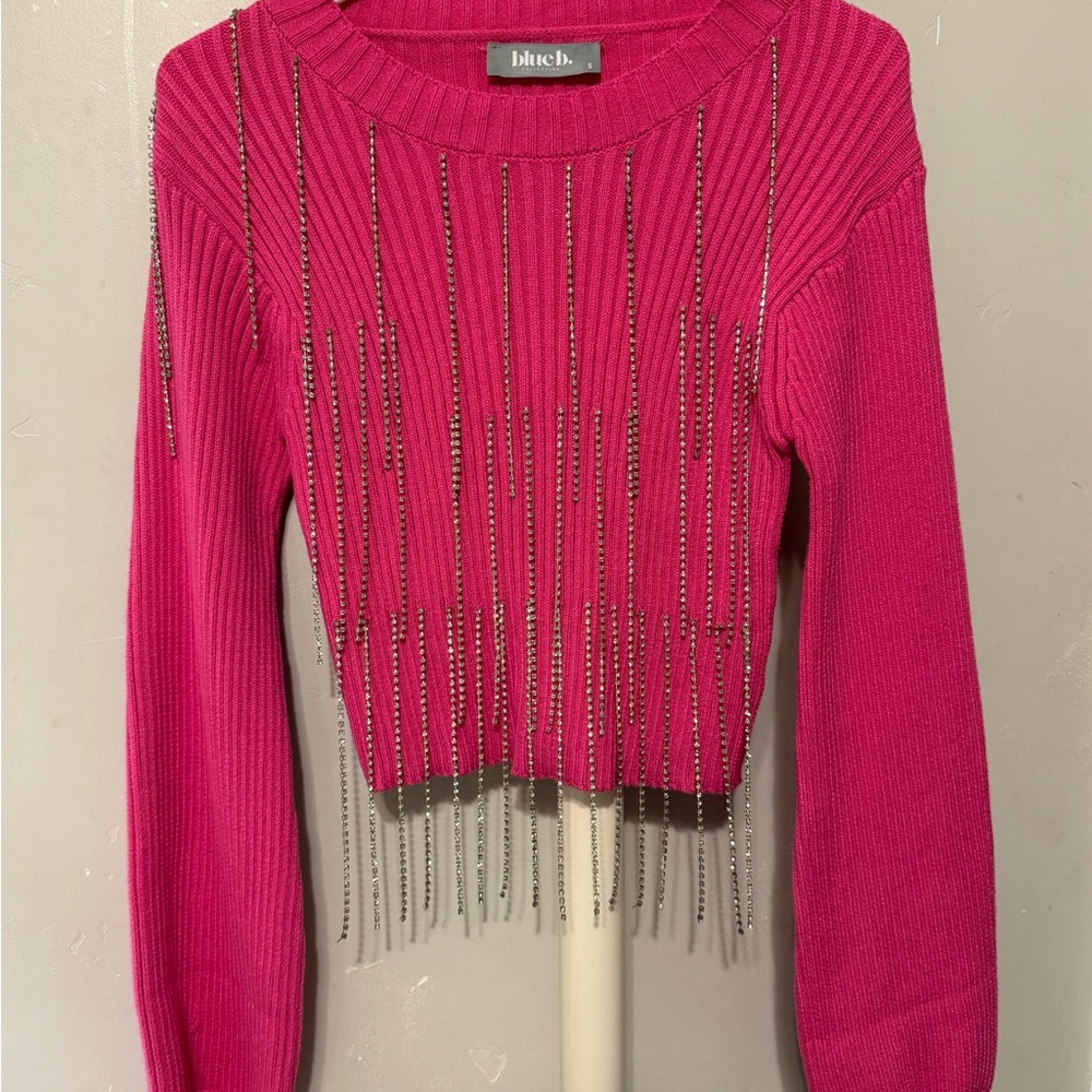 Blue B Pink Sweater with Rhinestone Detailing